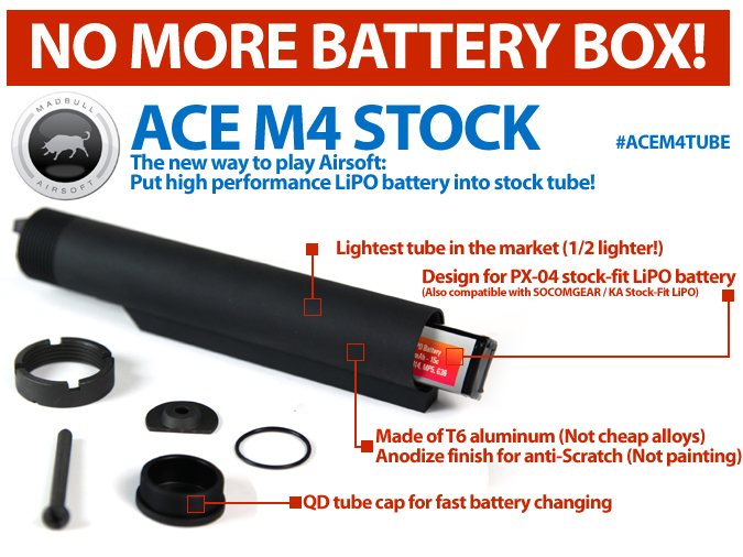 Mad Bull ACE Lithium Battery Stock Tube